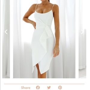 TESLA CAMI STRAP ASYMMETRICAL KNEE LENGTH DRESS WHITE